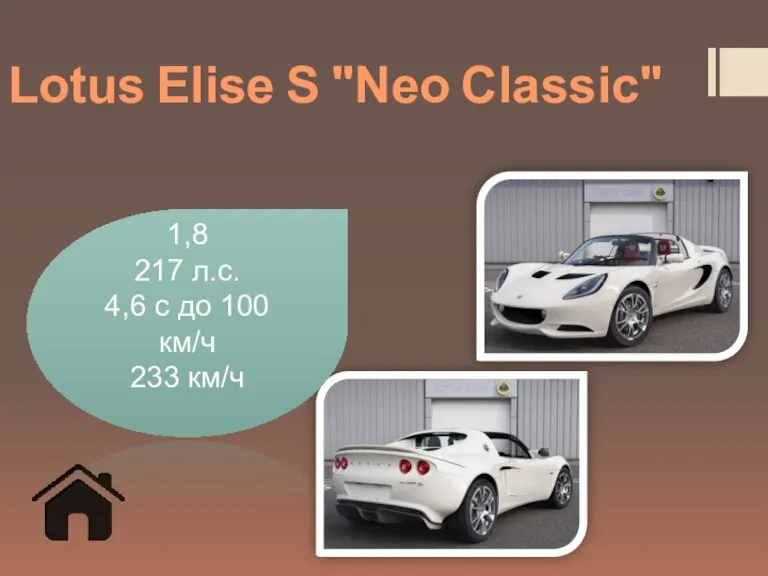 Lotus Elise S "Neo Classic" 1,8 217 л.с. 4,6 с до 100 км/ч 233 км/ч