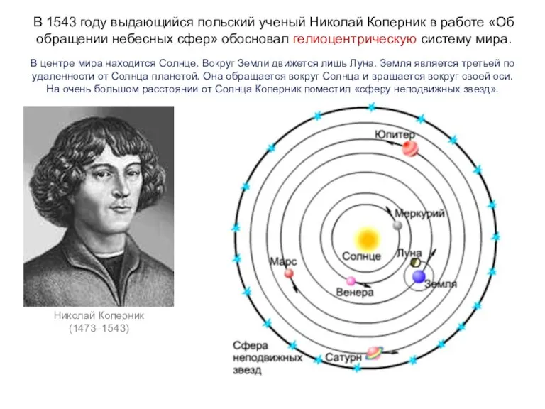В 1543 году выдающийся польский ученый Николай Коперник в работе «Об обращении
