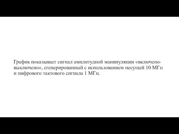 График показывает сигнал амплитудной манипуляции «включено-выключено», сгенерированный с использованием несущей 10 МГц