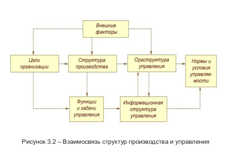 Рисунок 3.2 – Взаимосвязь структур производства и управления
