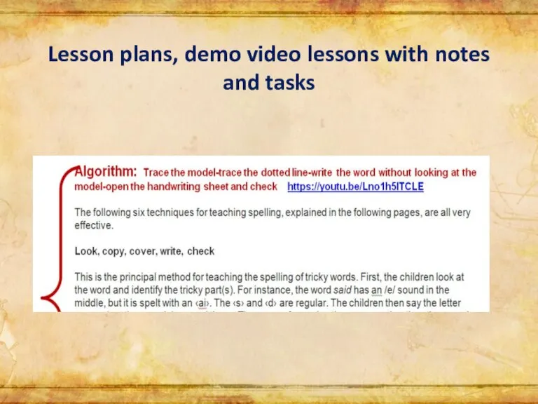 Lesson plans, demo video lessons with notes and tasks