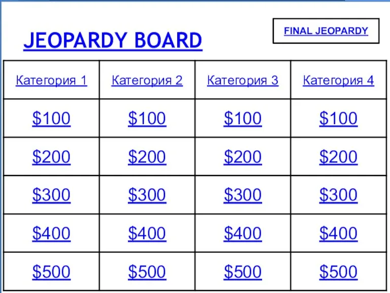 JEOPARDY BOARD