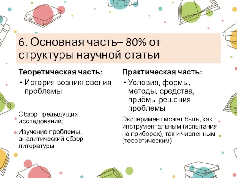 6. Основная часть– 80% от структуры научной статьи Теоретическая часть: История возникновения