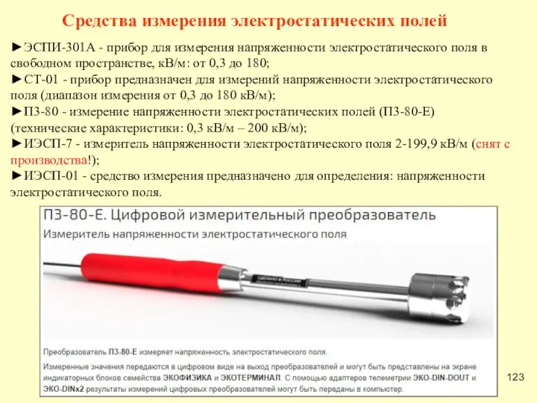 ►ЭСПИ-301А - прибор для измерения напряженности электростатического поля в свободном пространстве, кВ/м: