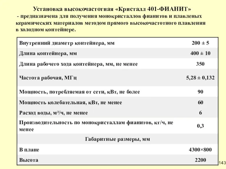 Установка высокочастотная «Кристалл 401-ФИАНИТ» - предназначена для получения монокристаллов фианитов и плавленых