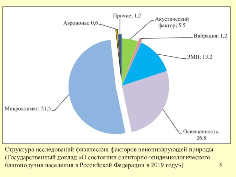 Структура исследований физических факторов неионизирующей природы (Государственный доклад «О состоянии санитарно-эпидемиологического благополучия