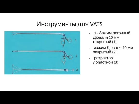 Инструменты для VATS 1 - Зажим легочный Дюваля 10 мм открытый (1);