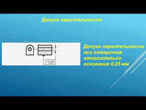 Допуск параллельности Допуск параллельности оси отверстия относительно основания 0,05 мм