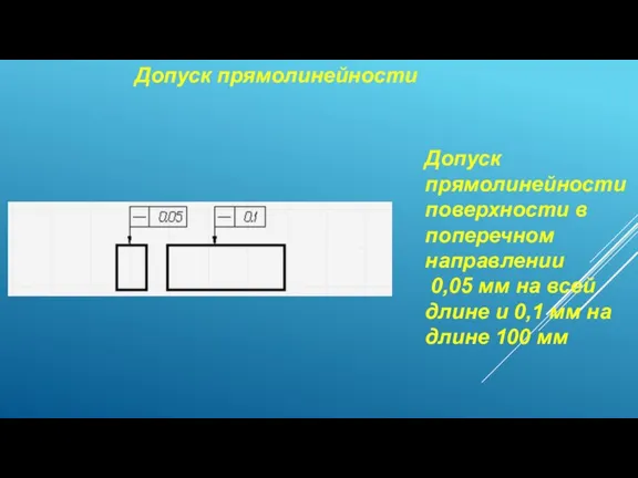 Допуск прямолинейности Допуск прямолинейности поверхности в поперечном направлении 0,05 мм на всей