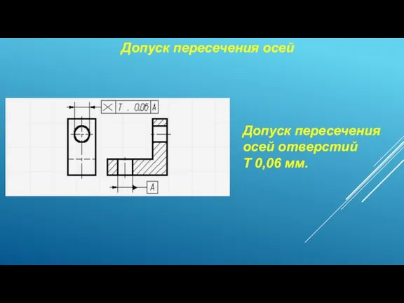 Допуск пересечения осей Допуск пересечения осей отверстий Т 0,06 мм.