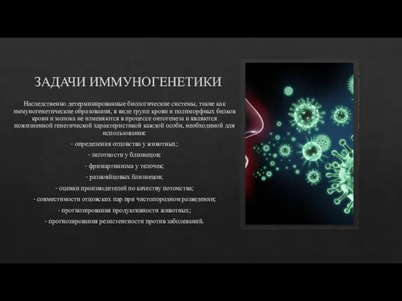 ЗАДАЧИ ИММУНОГЕНЕТИКИ Наследственно детерминированные биологические системы, такие как иммуногенетические образования, в виде