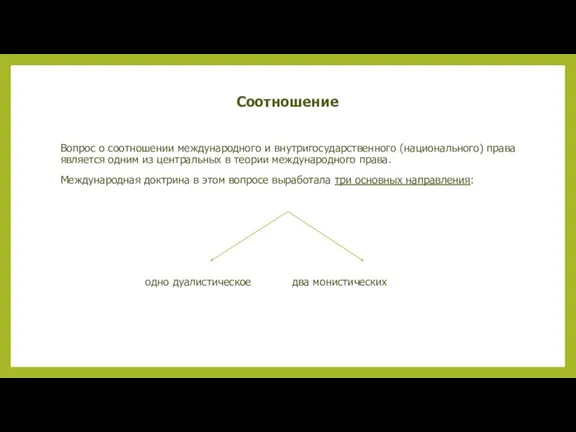 Соотношение Вопрос о соотношении международного и внутригосударственного (национального) права является одним из