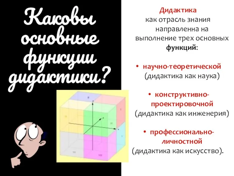 Дидактика как отрасль знания направленна на выполнение трех основных функций: научно-теоретической (дидактика