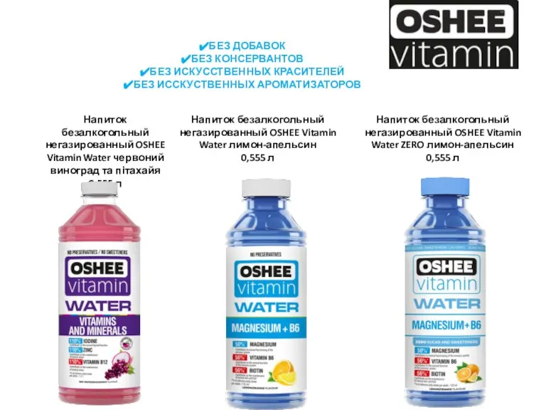 Напиток безалкогольный негазированный OSHEE Vitamin Water червоний виноград та пітахайя 0,555 л