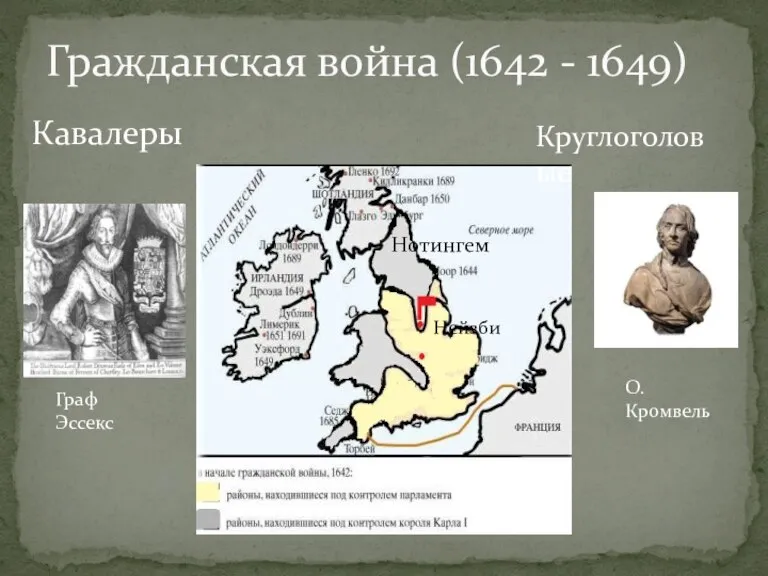 Гражданская война (1642 - 1649) Нотингем Нейзби Кавалеры Круглоголовые Граф Эссекс О. Кромвель