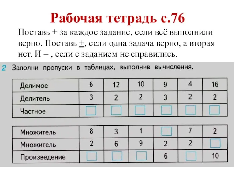 Рабочая тетрадь с.76 Поставь + за каждое задание, если всё выполнили верно.