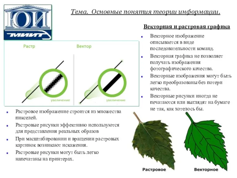 Векторная и растровая графика Тема. Основные понятия теории информации. Растровое изображение строится