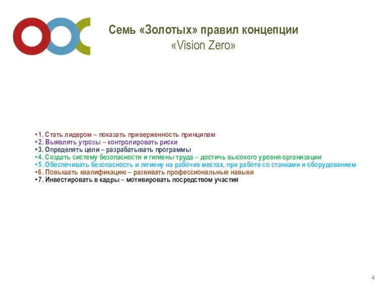 Семь «Золотых» правил концепции «Vision Zero» 1. Стать лидером – показать приверженность