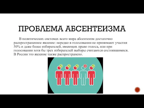 ПРОБЛЕМА АБСЕНТЕИЗМА В политических системах всего мира абсентеизм достаточно распространенное явление: нередко