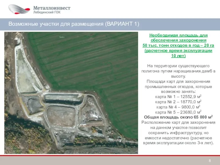 Возможный участок для размещения Возможные участки для размещения (ВАРИАНТ 1) Необходимая площадь