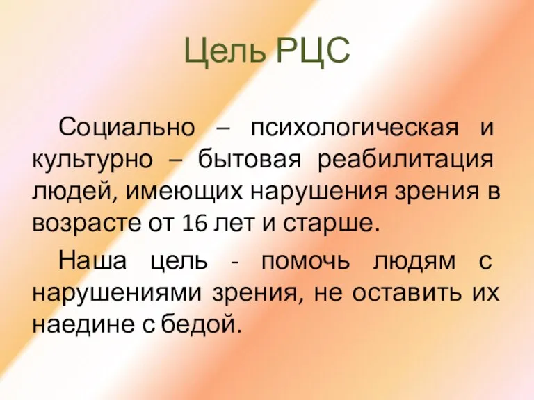 Социально – психологическая и культурно – бытовая реабилитация людей, имеющих нарушения зрения