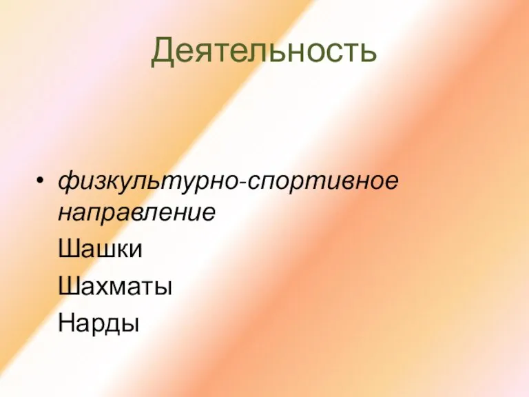 физкультурно-спортивное направление Шашки Шахматы Нарды Деятельность