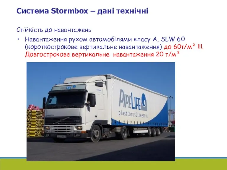 Система Stormbox – дані технічні Стійкість до навантажень Навантаження рухом автомобілями класу