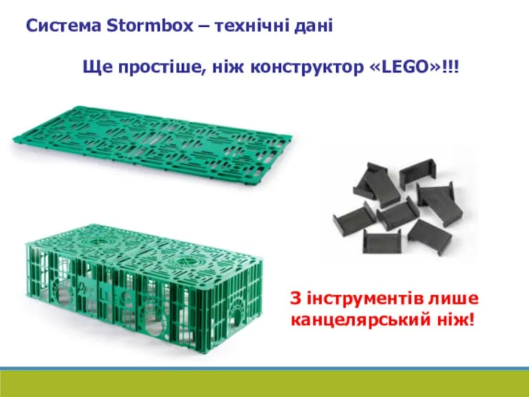 Система Stormbox – технічні дані Ще простіше, ніж конструктор «LEGO»!!! З інструментів лише канцелярський ніж!