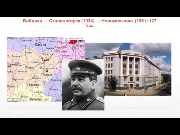 Бобрики → Сталиногорск (1934) → Новомосковск (1961) 127 тыс.