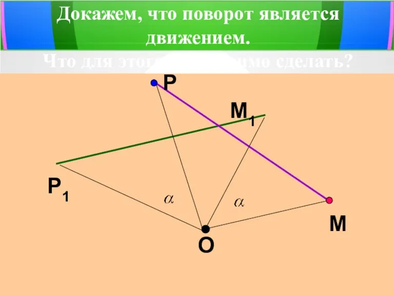 Докажем, что поворот является движением. Что для этого необходимо сделать? О М М1 Р Р1