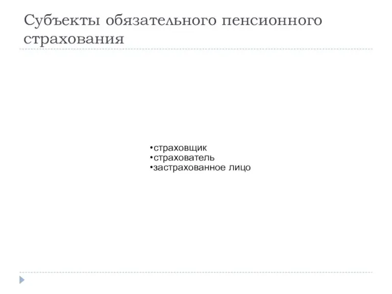 Субъекты обязательного пенсионного страхования страховщик страхователь застрахованное лицо