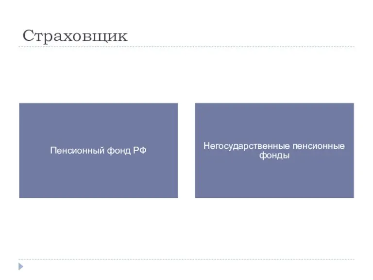 Страховщик Пенсионный фонд РФ Негосударственные пенсионные фонды