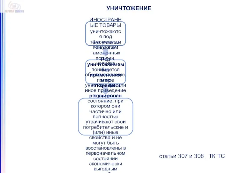 УНИЧТОЖЕНИЕ ИНОСТРАННЫЕ ТОВАРЫ уничтожаются под таможенным контролем без уплаты ввозных таможенных пошлин,