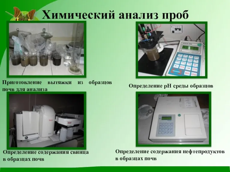 Химический анализ проб Приготовление вытяжки из образцов почв для анализа Определение рН