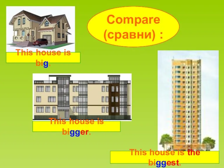 Compare (сравни) : This house is big. This house is bigger. This house is the biggest.