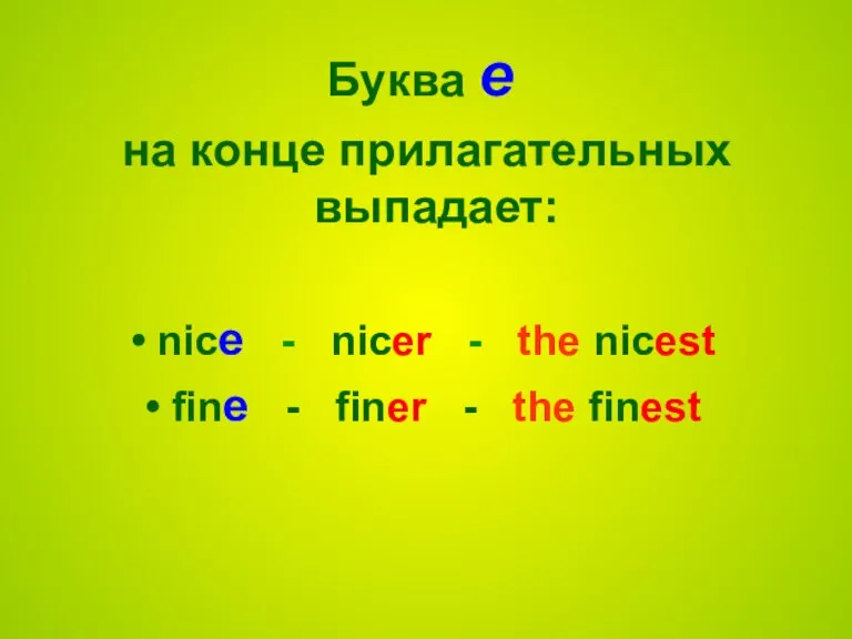 Буква е на конце прилагательных выпадает: nice - nicer - the nicest