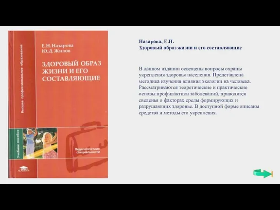 Назарова, Е.Н. Здоровый образ жизни и его составляющие В данном издании освещены