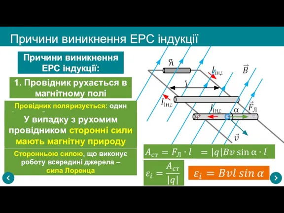 Сторонньою силою, що виконує роботу всередині джерела – сила Лоренца − Причини