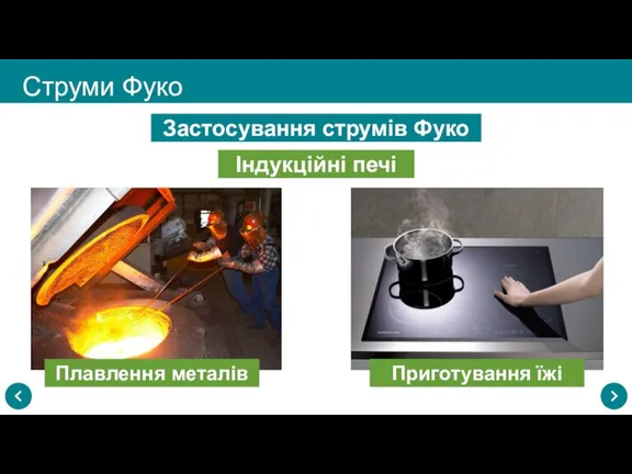 Струми Фуко Застосування струмів Фуко Індукційні печі Плавлення металів Приготування їжі