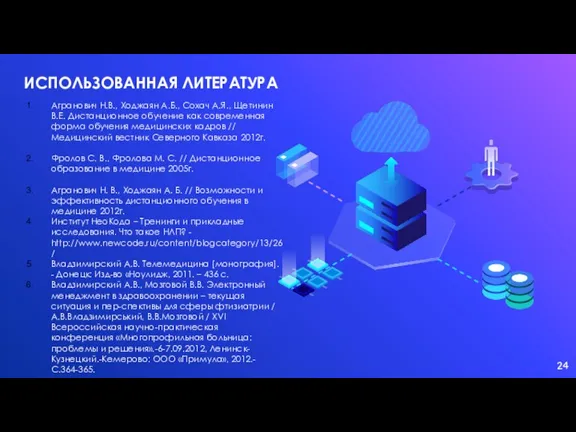 ИСПОЛЬЗОВАННАЯ ЛИТЕРАТУРА Агранович Н.В., Ходжаян А.Б., Сохач А.Я., Щетинин В.Е. Дистанционное обучение