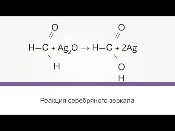 Реакция серебряного зеркала Н—С + Ag2O → Н—С + 2Ag — —