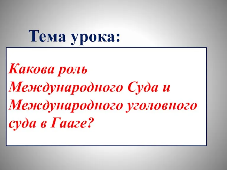 Какова роль Международного Суда и Международного уголовного суда в Гааге? Тема урока: