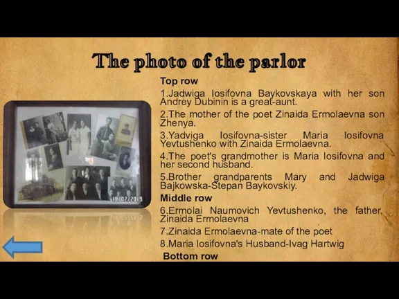 The photo of the parlor Top row 1.Jadwiga Iosifovna Baykovskaya with her