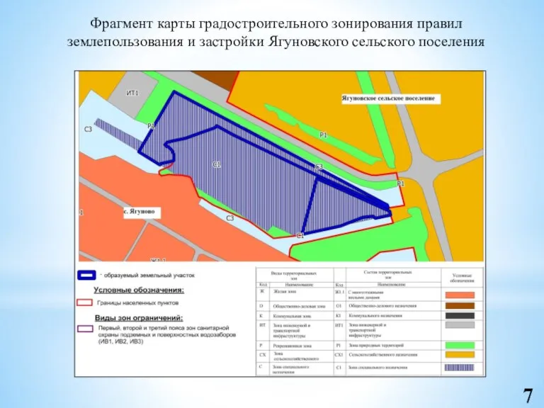 Фрагмент карты градостроительного зонирования правил землепользования и застройки Ягуновского сельского поселения