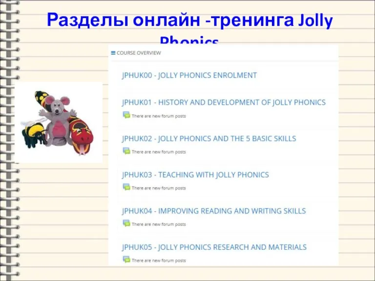 Разделы онлайн -тренинга Jolly Phonics