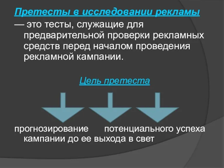 Претесты в исследовании рекламы — это тесты, служащие для предварительной проверки рекламных