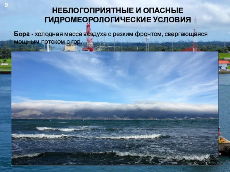 НЕБЛОГОПРИЯТНЫЕ И ОПАСНЫЕ ГИДРОМЕОРОЛОГИЧЕСКИЕ УСЛОВИЯ Бора - холодная масса воздуха с резким