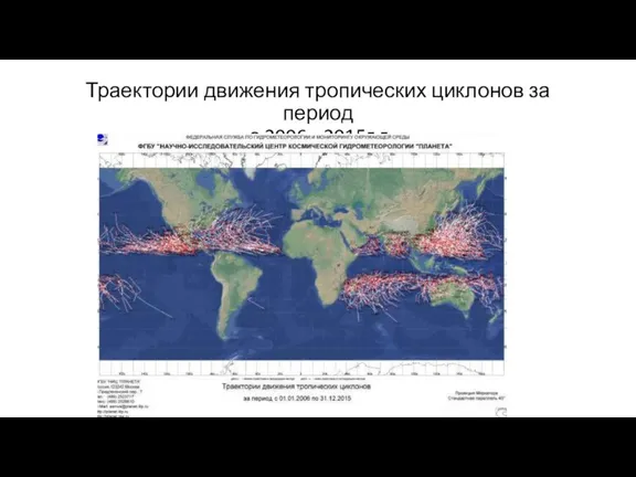 Траектории движения тропических циклонов за период с 2006 - 2015г.г