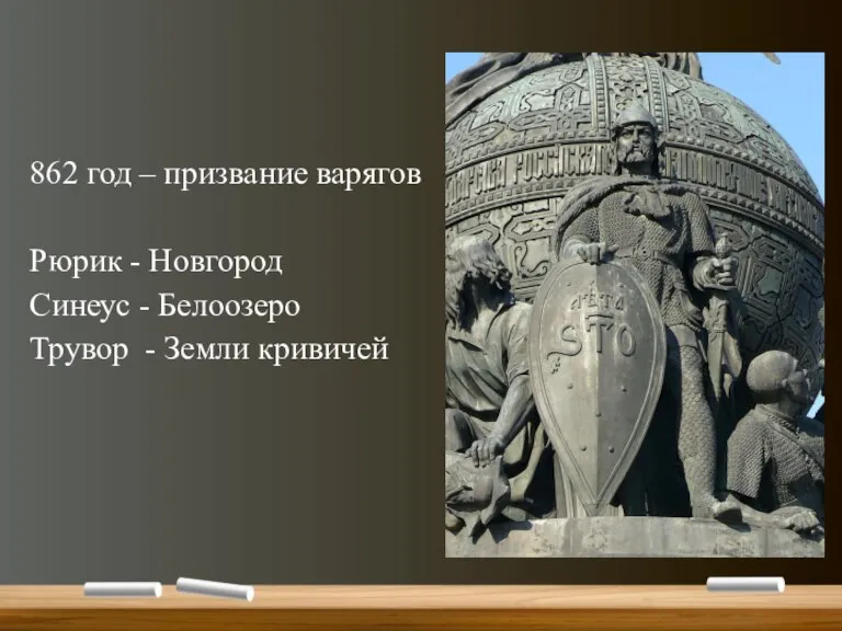 862 год – призвание варягов Рюрик - Новгород Синеус - Белоозеро Трувор - Земли кривичей