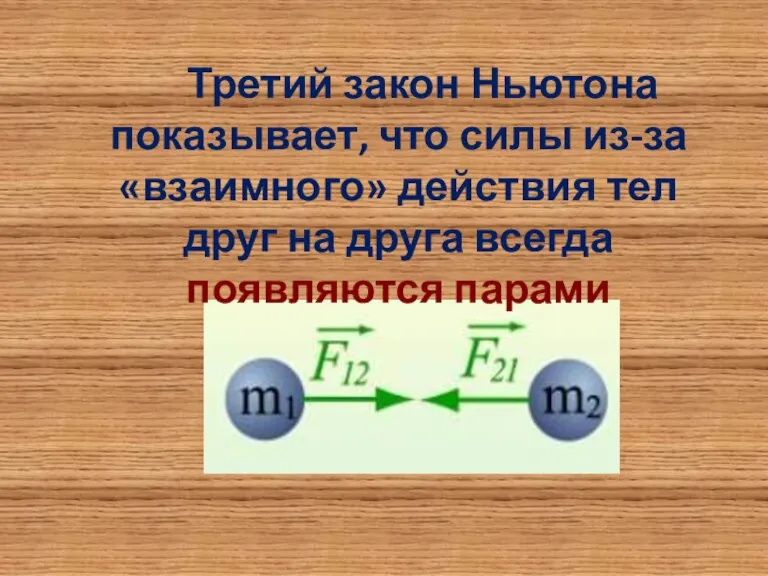 Третий закон Ньютона показывает, что силы из-за «взаимного» действия тел друг на друга всегда появляются парами